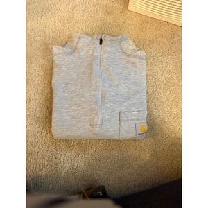 Carhartt Mens Gray Quarter Zip Pullover Sweatshirt Workwear Pocket Logo